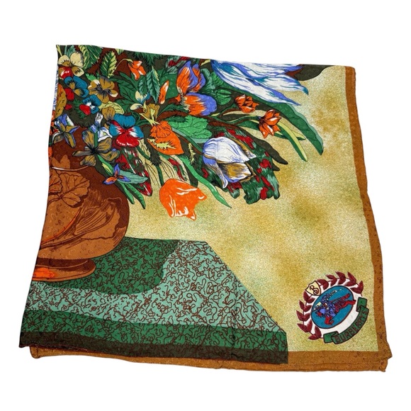 Vintage BURBERRYS Burberry Floral Knight Silk Scarf Bold Print 38” x 38” - Picture 9 of 13